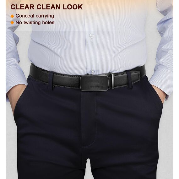 BULLIANT Gürtel Herren, Gürtel Ratsche Ledergürtel Automatikschließe für Herren Anzug Business Kleidung,Breit 35mm,Größe Angepasst(Schwarz-130cm/38-44" taille verstellbar)