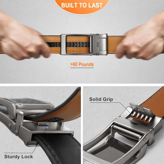 BULLIANT Gürtel Herren, Gürtel Ratsche Ledergürtel Automatikschließe für Herren Anzug Business Kleidung,Breit 35mm,Größe Angepasst(Schwarz-125cm/36-42" taille verstellbar)