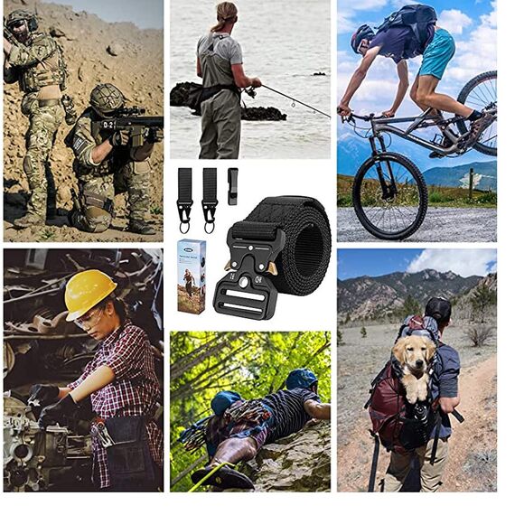 LC-dolida Taktischer Gürtel Herren, Militär Arbeitsgürte, Sicherheitsggurte Beutegürtel mit 2 Taktischen Schlüsselhaken&Metallschnalle, Taktische Gurt Belt für Outdoor Sport Camping Jagen
