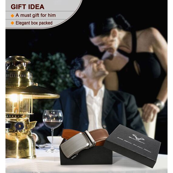 BULLIANT Gürtel Herren, Gürtel Ratsche Ledergürtel Automatikschließe für Herren Anzug Business Kleidung,Breit 35mm,Größe Angepasst(Tawny-120cm/34-40" taille verstellbar)