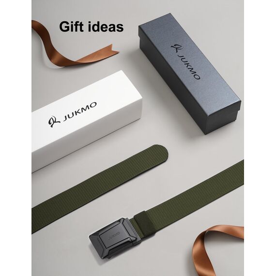 JUKMO Taktischer Stretchgürtel für Männer, Militär Arbeit Rigger Wandern,3,8cm elastische Nylon Web Ratsche Schnellspanner Gürtel in Geschenkbox (Armeegrün, Groß)