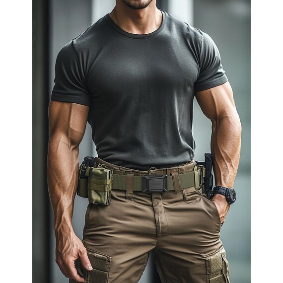 JUKMO Taktischer Stretchgürtel für Männer, Militär Arbeit Rigger Wandern,3,8cm elastische Nylon Web Ratsche Schnellspanner Gürtel in Geschenkbox (Armeegrün, Groß)