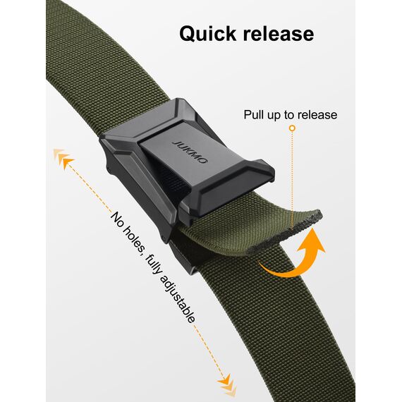 JUKMO Taktischer Stretchgürtel für Männer, Militär Arbeit Rigger Wandern,3,8cm elastische Nylon Web Ratsche Schnellspanner Gürtel in Geschenkbox (Armeegrün, Groß)