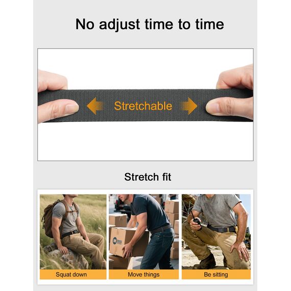 JUKMO Taktischer Stretchgürtel für Männer, Militär Arbeit Rigger Wandern,3,8cm elastische Nylon Web Ratsche Schnellspanner Gürtel in Geschenkbox (Grau, Medium)