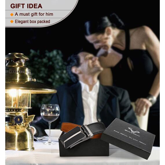 BULLIANT Gürtel Herren, Gürtel Ratsche Ledergürtel Automatikschließe für Herren Anzug Business Kleidung,Breit 35mm,Größe Angepasst(Schwarz-125cm/36-42" taille verstellbar)