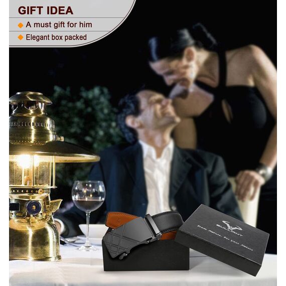 BULLIANT Gürtel Herren, Gürtel Ratsche Ledergürtel Automatikschließe für Herren Anzug Business Kleidung,Breit 35mm,Größe Angepasst(Schwarz-120cm/34-40" taille verstellbar)