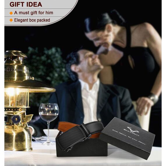 BULLIANT Gürtel Herren, Gürtel Ratsche Ledergürtel Automatikschließe für Herren Anzug Business Kleidung,Breit 35mm,Größe Angepasst(Schwarz-140cm/42-48" taille verstellbar)