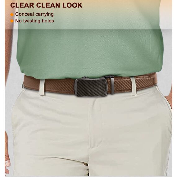 BULLIANT Gürtel Herren, Gürtel Ratsche Ledergürtel Automatikschließe für Herren Anzug Business Kleidung,Breit 35mm,Größe Angepasst(Tawny-140cm/42-48" taille verstellbar)