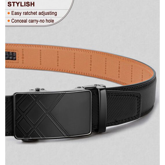 BULLIANT Gürtel Herren, Gürtel Ratsche Ledergürtel Automatikschließe für Herren Anzug Business Kleidung,Breit 35mm,Größe Angepasst(Schwarz-130cm/38-44" taille verstellbar)