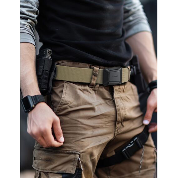 JUKMO Taktischer Stretchgürtel für Männer, Militär Arbeit Rigger Wandern,3,8cm elastische Nylon Web Ratsche Schnellspanner Gürtel in Geschenkbox (Kojote, Groß)