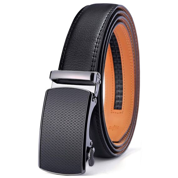 BULLIANT Gürtel Herren, Gürtel Ratsche Ledergürtel Automatikschließe für Herren Anzug Business Kleidung,Breit 35mm,Größe Angepasst(Schwarz-130cm/38-44" taille verstellbar)