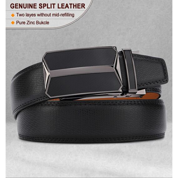 BULLIANT Gürtel Herren, Gürtel Ratsche Ledergürtel Automatikschließe für Herren Anzug Business Kleidung,Breit 35mm,Größe Angepasst(Schwarz-125cm/36-42" taille verstellbar)