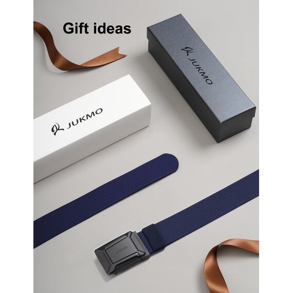 JUKMO Taktischer Stretchgürtel für Männer, Militär Arbeit Rigger Wandern,3,8cm elastische Nylon Web Ratsche Schnellspanner Gürtel in Geschenkbox (Blau, Klein)