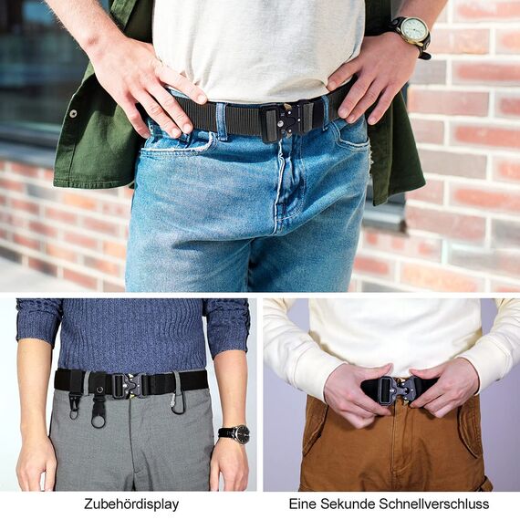 LC-dolida Taktischer Gürtel Herren, Militär Arbeitsgürte, Sicherheitsggurte Beutegürtel mit 2 Taktischen Schlüsselhaken&Metallschnalle, Taktische Gurt Belt für Outdoor Sport Camping Jagen