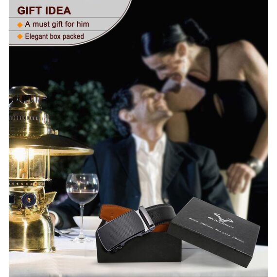 BULLIANT Gürtel Herren, Gürtel Ratsche Ledergürtel Automatikschließe für Herren Anzug Business Kleidung,Breit 35mm,Größe Angepasst(Schwarz-130cm/38-44" taille verstellbar)