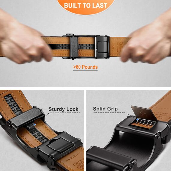 BULLIANT Gürtel Herren, Gürtel Ratsche Ledergürtel Automatikschließe für Herren Anzug Business Kleidung,Breit 35mm,Größe Angepasst(Schwarz-150cm/44-52" taille verstellbar)