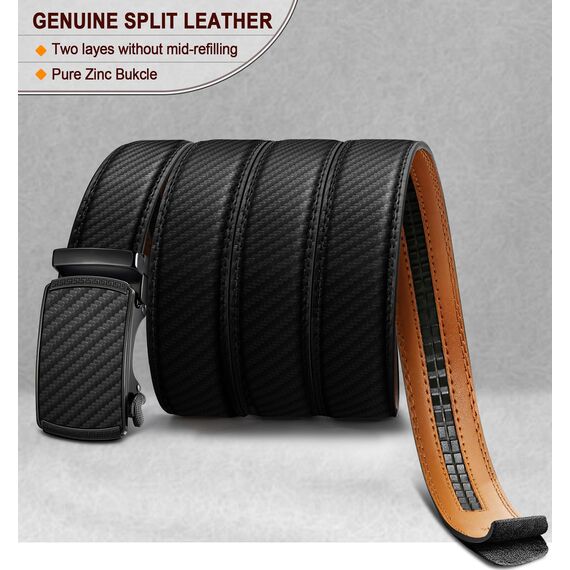 BULLIANT Gürtel Herren, Gürtel Ratsche Ledergürtel Automatikschließe für Herren Anzug Business Kleidung,Breit 35mm,Größe Angepasst(Schwarz-150cm/44-52" taille verstellbar)