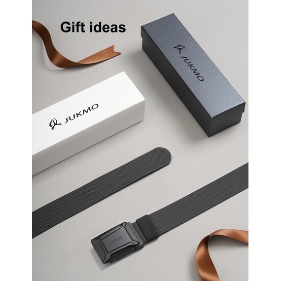 JUKMO Taktischer Stretchgürtel für Männer, Militär Arbeit Rigger Wandern,3,8cm elastische Nylon Web Ratsche Schnellspanner Gürtel in Geschenkbox (Grau, Groß)