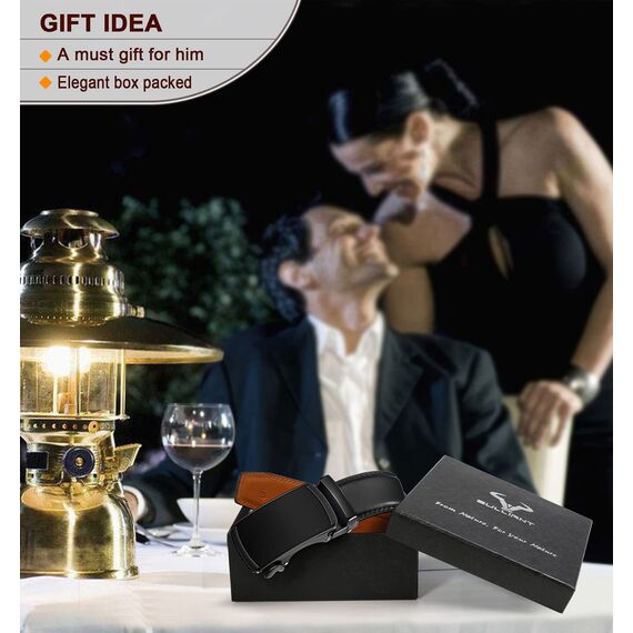 BULLIANT Gürtel Herren, Gürtel Ratsche Ledergürtel Automatikschließe für Herren Anzug Business Kleidung,Breit 35mm,Größe Angepasst(Schwarz-140cm/42-48" taille verstellbar)