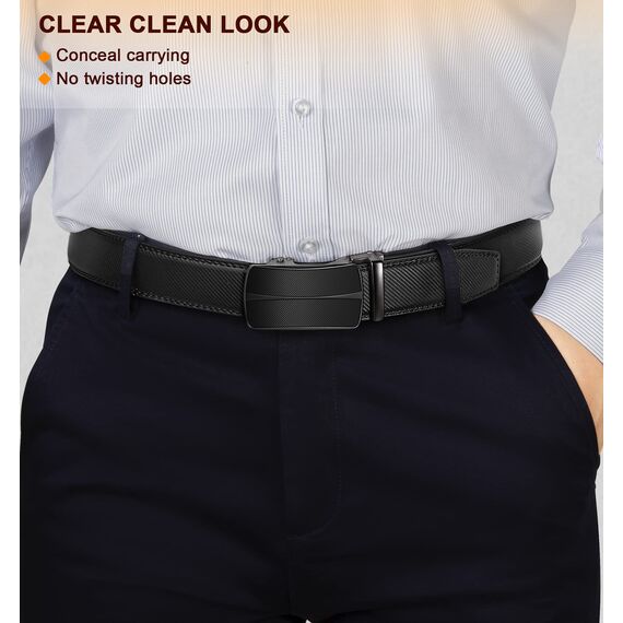 BULLIANT Gürtel Herren, Gürtel Ratsche Ledergürtel Automatikschließe für Herren Anzug Business Kleidung,Breit 35mm,Größe Angepasst(Schwarz-125cm/36-42" taille verstellbar)