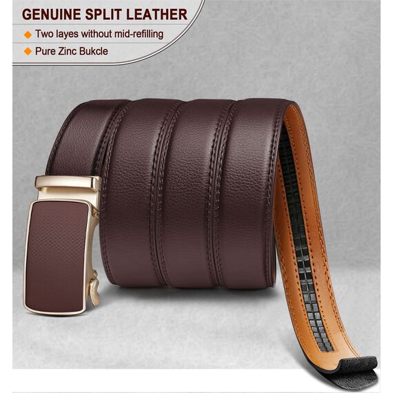BULLIANT Gürtel Herren, Gürtel Ratsche Ledergürtel Automatikschließe für Herren Anzug Business Kleidung,Breit 35mm,Größe Angepasst(Hellbraun-140cm/42-48" taille verstellbar)