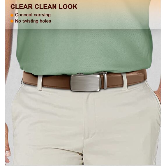 BULLIANT Gürtel Herren, Gürtel Ratsche Ledergürtel Automatikschließe für Herren Anzug Business Kleidung,Breit 35mm,Größe Angepasst(Tawny-130cm/38-44" taille verstellbar)