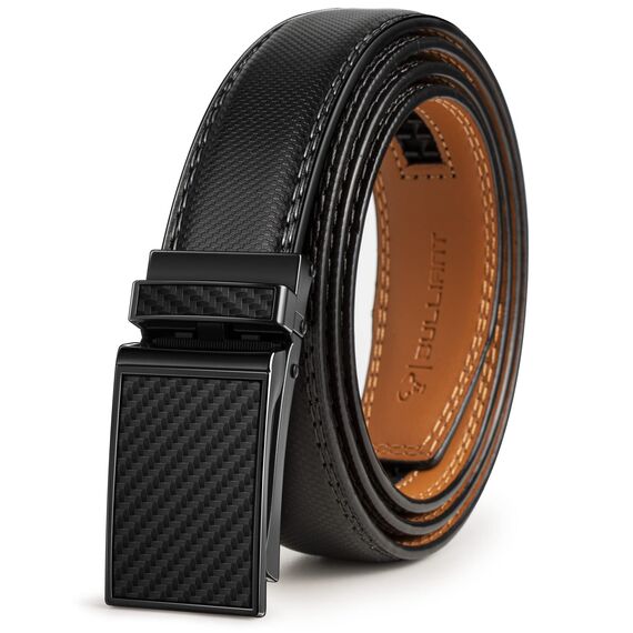 BULLIANT Gürtel Herren, Gürtel Ratsche Ledergürtel Automatikschließe für Herren Anzug Business Kleidung,Breit 35mm,Größe Angepasst(Schwarz,125cm/36-42" taille verstellbar)