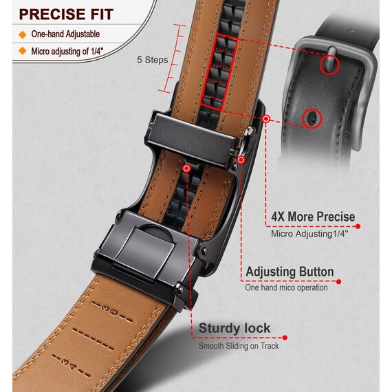 BULLIANT Gürtel Herren, Gürtel Ratsche Ledergürtel Automatikschließe für Herren Anzug Business Kleidung,Breit 35mm,Größe Angepasst(Schwarz-130cm/38-44" taille verstellbar)