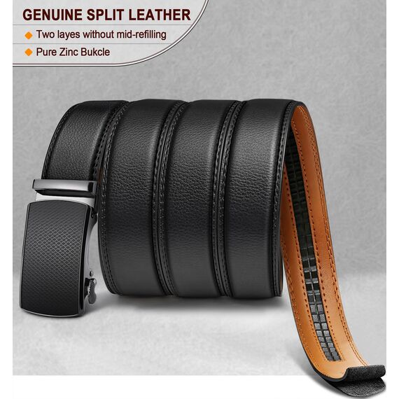 BULLIANT Gürtel Herren, Gürtel Ratsche Ledergürtel Automatikschließe für Herren Anzug Business Kleidung,Breit 35mm,Größe Angepasst(Schwarz-130cm/38-44" taille verstellbar)