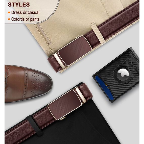 BULLIANT Gürtel Herren, Gürtel Ratsche Ledergürtel Automatikschließe für Herren Anzug Business Kleidung,Breit 35mm,Größe Angepasst(Hellbraun-140cm/42-48" taille verstellbar)