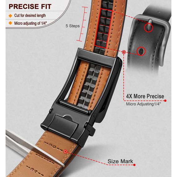 BULLIANT Gürtel Herren, Gürtel Ratsche Ledergürtel Automatikschließe für Herren Anzug Business Kleidung,Breit 35mm,Größe Angepasst(Schwarz,125cm/36-42" taille verstellbar)