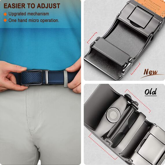 KEMISANT Gürtel Herren, Ledergürtel Ratsche Automatikschließe für Herren Business Anzug, 35mm Breit Gürtel,Größe Angepasst(Blau-115cm/32-38" taille verstellbar)