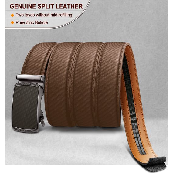 BULLIANT Gürtel Herren, Gürtel Ratsche Ledergürtel Automatikschließe für Herren Anzug Business Kleidung,Breit 35mm,Größe Angepasst(Tawny-125cm/36-42" taille verstellbar)