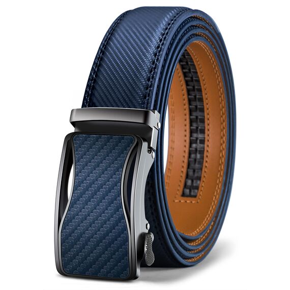 KEMISANT Gürtel Herren, Ledergürtel Ratsche Automatikschließe für Herren Business Anzug, 35mm Breit Gürtel,Größe Angepasst(Blau-115cm/32-38" taille verstellbar)