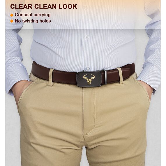 BULLIANT Gürtel Herren, Gürtel Ratsche Ledergürtel Automatikschließe für Herren Anzug Business Kleidung,Breit 35mm,Größe Angepasst(Kaffee Braun-125cm/36-42" taille verstellbar)