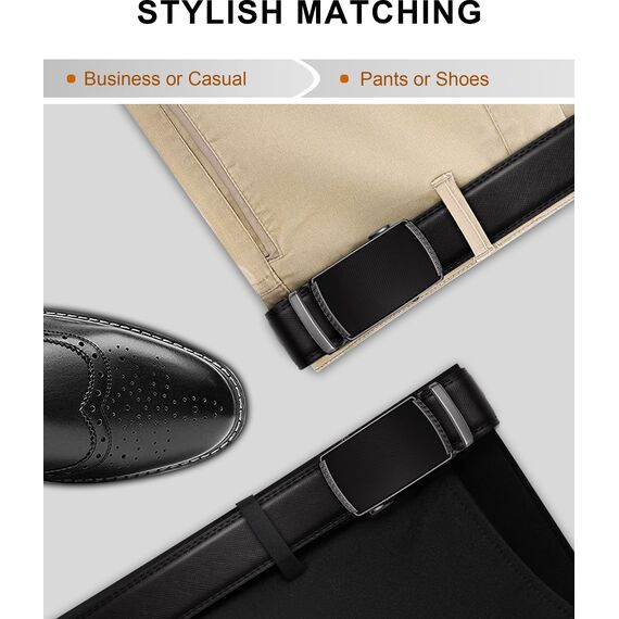 BULLIANT Gürtel Herren, Gürtel Ratsche Ledergürtel Automatikschließe für Herren Anzug Business Kleidung,Breit 35mm,Größe Angepasst(Schwarz-130cm/38-44" taille verstellbar)