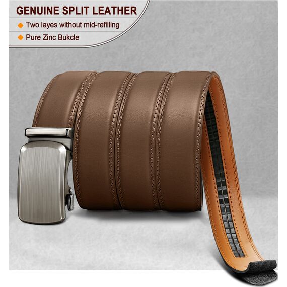 BULLIANT Gürtel Herren, Gürtel Ratsche Ledergürtel Automatikschließe für Herren Anzug Business Kleidung,Breit 35mm,Größe Angepasst(Tawny-130cm/38-44" taille verstellbar)