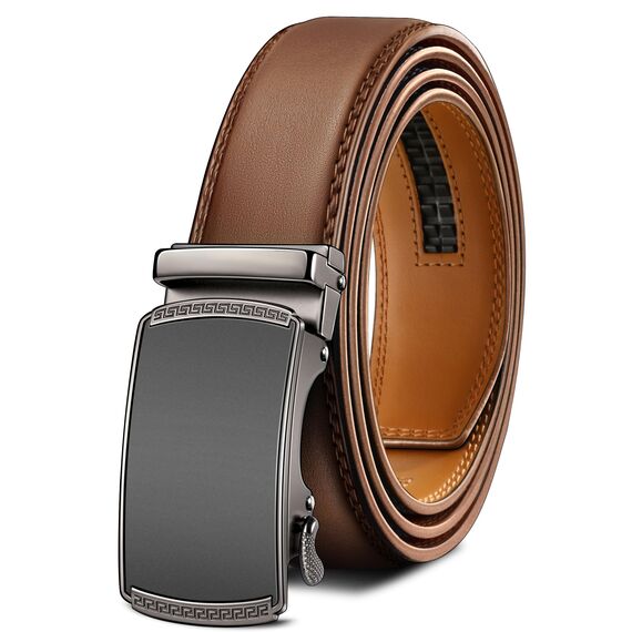 BULLIANT Gürtel Herren, Gürtel Ratsche Ledergürtel Automatikschließe für Herren Anzug Business Kleidung,Breit 35mm,Größe Angepasst(Roter Ziegelstein-125cm/36-42" taille verstellbar)