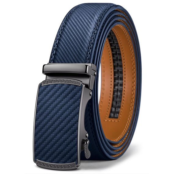 BULLIANT Gürtel Herren, Gürtel Ratsche Ledergürtel Automatikschließe für Herren Anzug Business Kleidung,Breit 35mm,Größe Angepasst(Antique Blue-125cm/36-42" taille verstellbar)