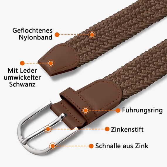TANGCHAO Stoffgürtel Stretchgürtel Elastik Flechtgürtel Geflochtener und Elastischer Dehnbarer Gürtel für Damen und Herren Breite 3.3cm ZONG-110cm