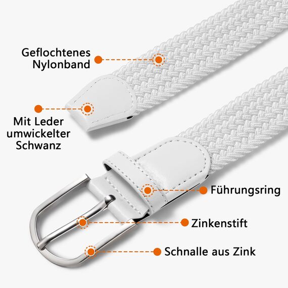 TANGCHAO Stoffgürtel Stretchgürtel Elastik Flechtgürtel Geflochtener und Elastischer Dehnbarer Gürtel für Damen und Herren Breite 3.3cm BAI-110cm