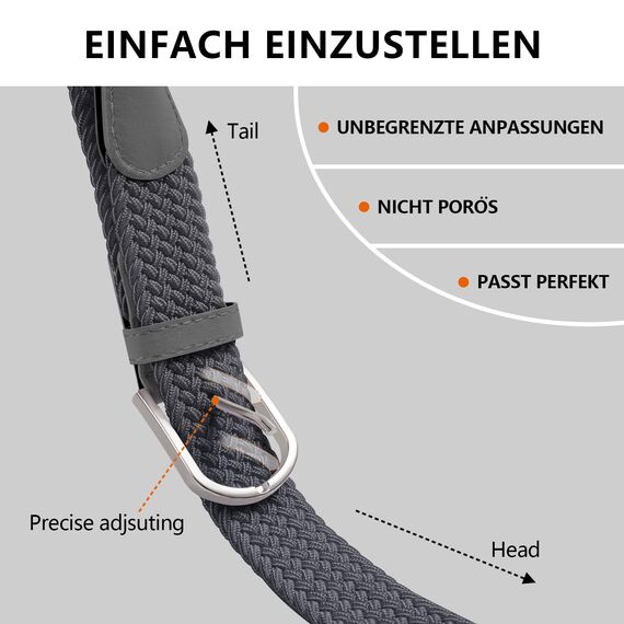 TANGCHAO Stoffgürtel Stretchgürtel Elastik Flechtgürtel Geflochtener und Elastischer Dehnbarer Gürtel für Damen und Herren Breite 3.3cm HUI-110cm