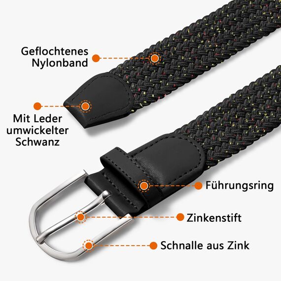 TANGCHAO Stoffgürtel Stretchgürtel Elastik Flechtgürtel Geflochtener und Elastischer Dehnbarer Gürtel für Damen und Herren Breite 3.3cm Sternenhimmel Schwarz 105cm