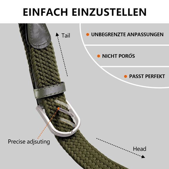 TANGCHAO Stoffgürtel Stretchgürtel Elastik Flechtgürtel Geflochtener und Elastischer Dehnbarer Gürtel für Damen und Herren Breite 3.3cm Grün 135cm