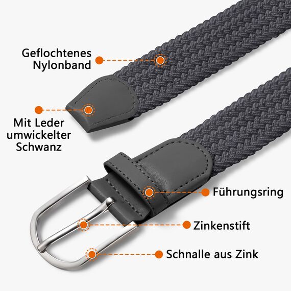 TANGCHAO Stoffgürtel Stretchgürtel Elastik Flechtgürtel Geflochtener und Elastischer Dehnbarer Gürtel für Damen und Herren Breite 3.3cm HUI-105cm