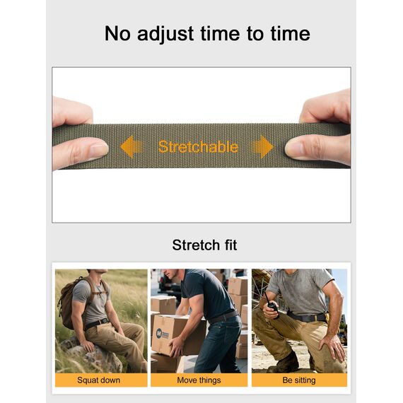 JUKMO Taktischer Stretchgürtel für Männer, Militär Arbeit Rigger Wandern,3,8cm elastische Nylon Web Ratsche Schnellspanner Gürtel in Geschenkbox (Kojote, Medium)