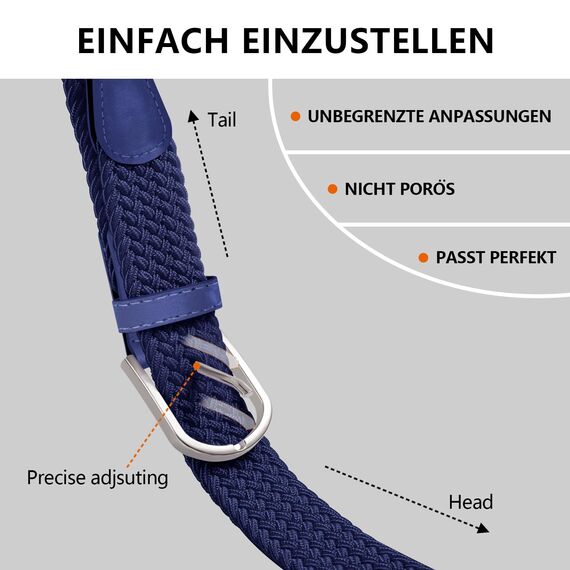 TANGCHAO Stoffgürtel Stretchgürtel Elastik Flechtgürtel Geflochtener und Elastischer Dehnbarer Gürtel für Damen und Herren Breite 3.3cm LAN-130cm