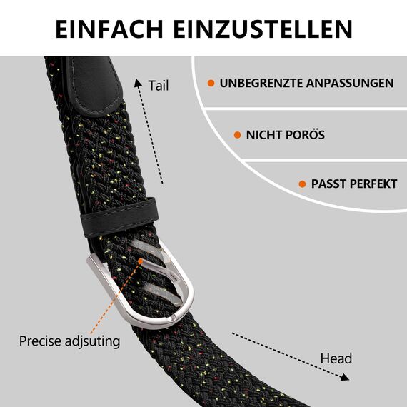 TANGCHAO Stoffgürtel Stretchgürtel Elastik Flechtgürtel Geflochtener und Elastischer Dehnbarer Gürtel für Damen und Herren Breite 3.3cm Sternenhimmel Schwarz 135cm