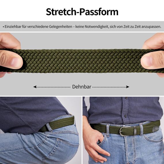 TANGCHAO Stoffgürtel Stretchgürtel Elastik Flechtgürtel Geflochtener und Elastischer Dehnbarer Gürtel für Damen und Herren Breite 3.3cm Grün 105cm