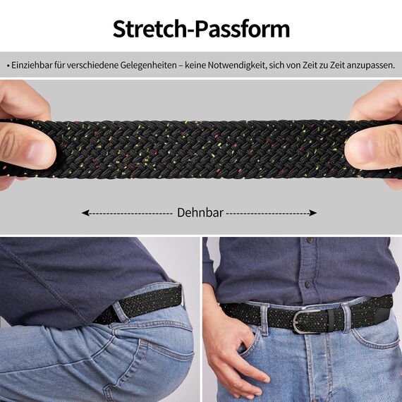 TANGCHAO Stoffgürtel Stretchgürtel Elastik Flechtgürtel Geflochtener und Elastischer Dehnbarer Gürtel für Damen und Herren Breite 3.3cm Sternenhimmel Schwarz 120cm